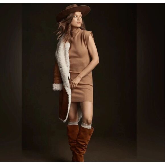 Anthropologie Mock-Neck Cap-Sleeve Mini Dress Size S NWT - Picture 1 of 7